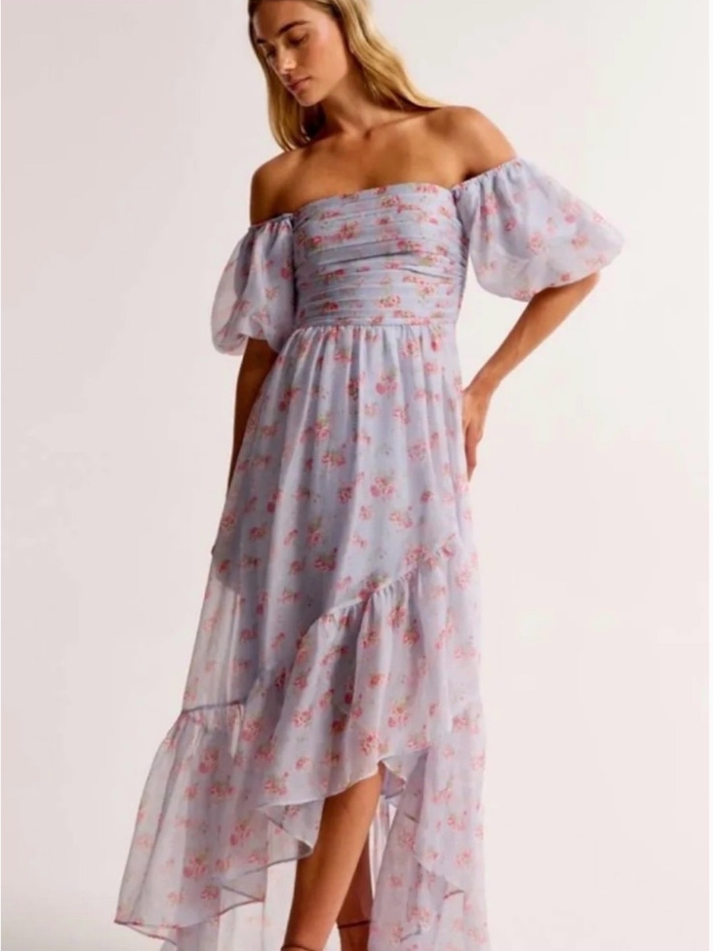 Abercrombie & Fitch Lavender Floral One-Shoulder Maxi Dress
